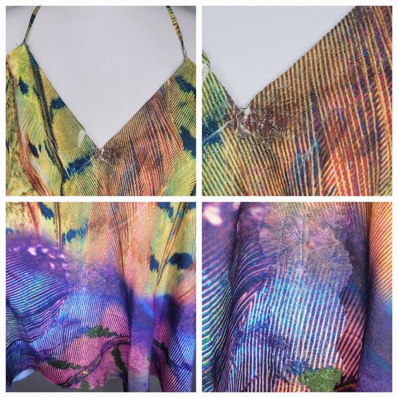 NWT Love Fire Sz S Purple Yellow Fairy Abstract Flowy Bright Dopamine Halter Top - Picture 3 of 7